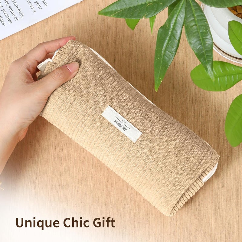 Purbert Pencil Bag Pen Case, Soft Corduroy Small Pencil Pouch Organizer with Zipper, Cute Pencil Case Pouch Stationery for Girls and Boys – Apricot - Image 2